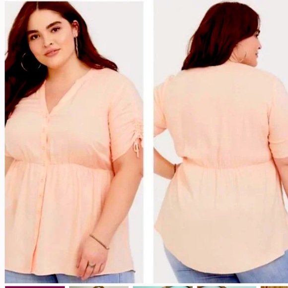 Torrid Babydoll Challis Tie Sleeve Peach Blouse Top W-523 Plus Size 1X - Picture 1 of 8